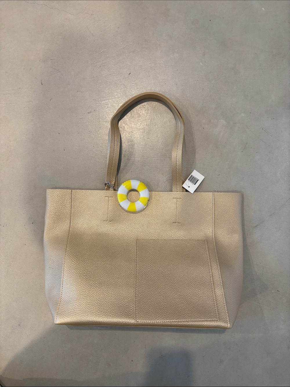 Sale! NWT Bloomingdale’s Shiny Beige Tote Bag & Pool Float Keychain